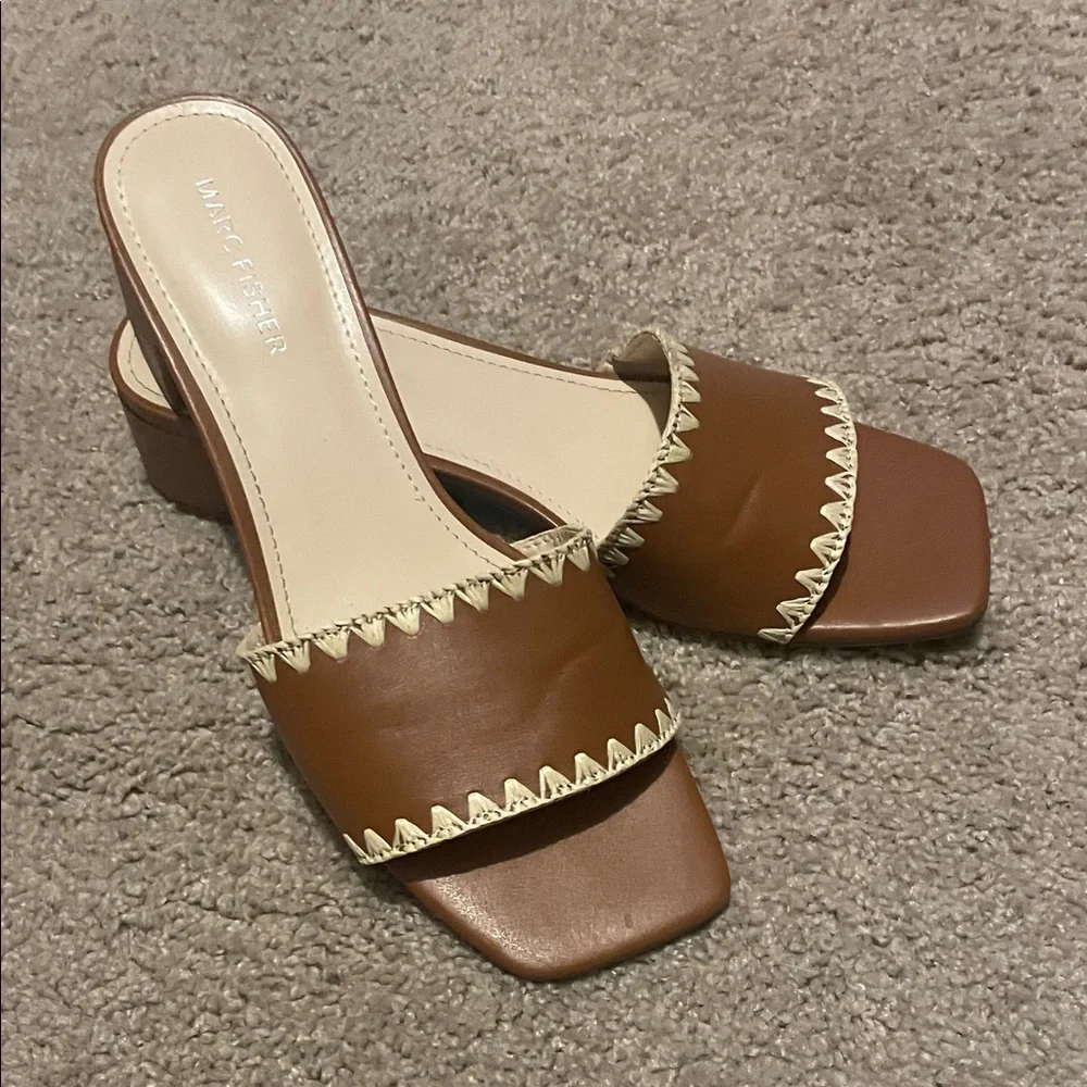 Marc Fisher Tan and Cream Mules - Picture 2 of 7